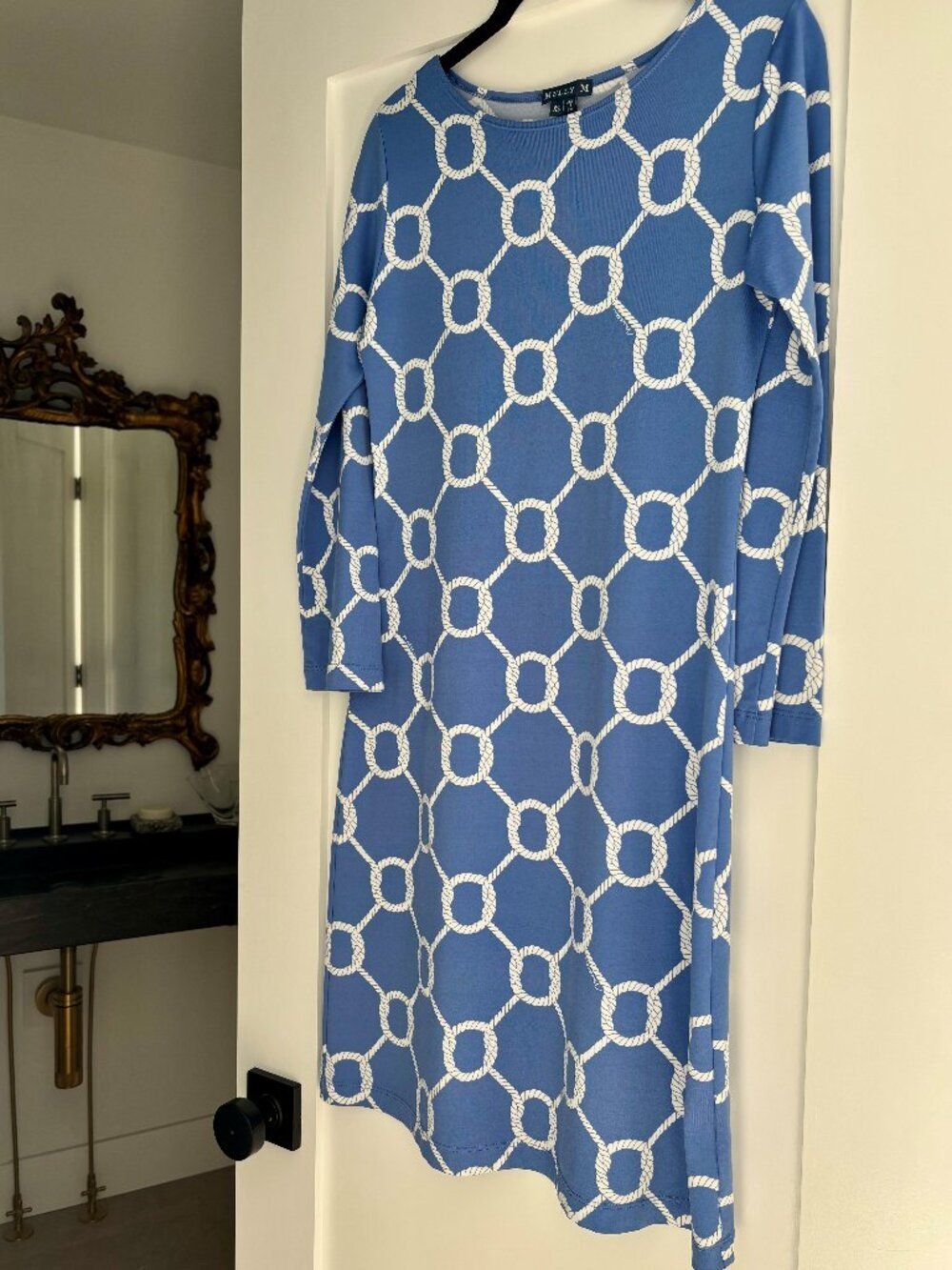 Melly M Nautical Rope Print Dress Blue White XS Preppy Coastal Shift